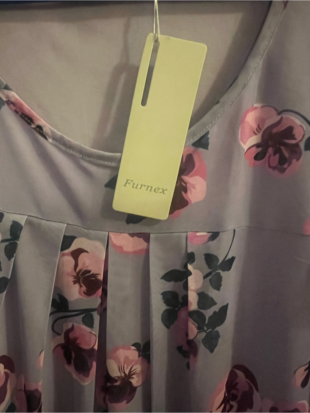 Amazon Women's Lavender Floral Pleated Tunic with Pink and Dark Green Accents